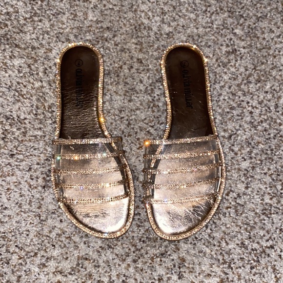 Gently Used Olivia Miller Sparkle Rose Gold Slide Sandals - size 7 - Picture 1 of 5